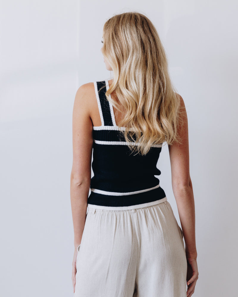 black and white square neck contrast knit tank sofia richie old money style