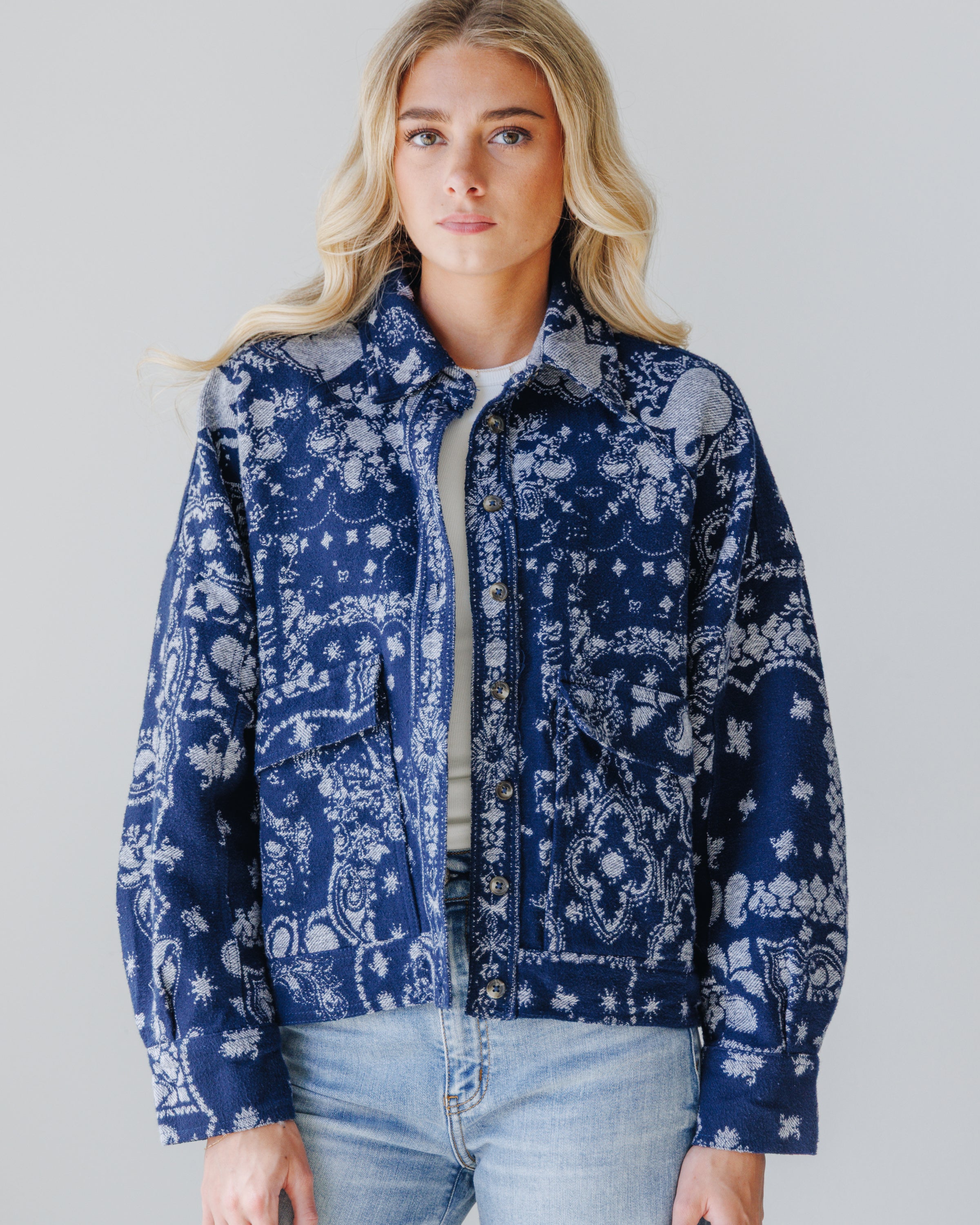 FREE PEOPLE Bandana Jacquard Shirt | City and Stars