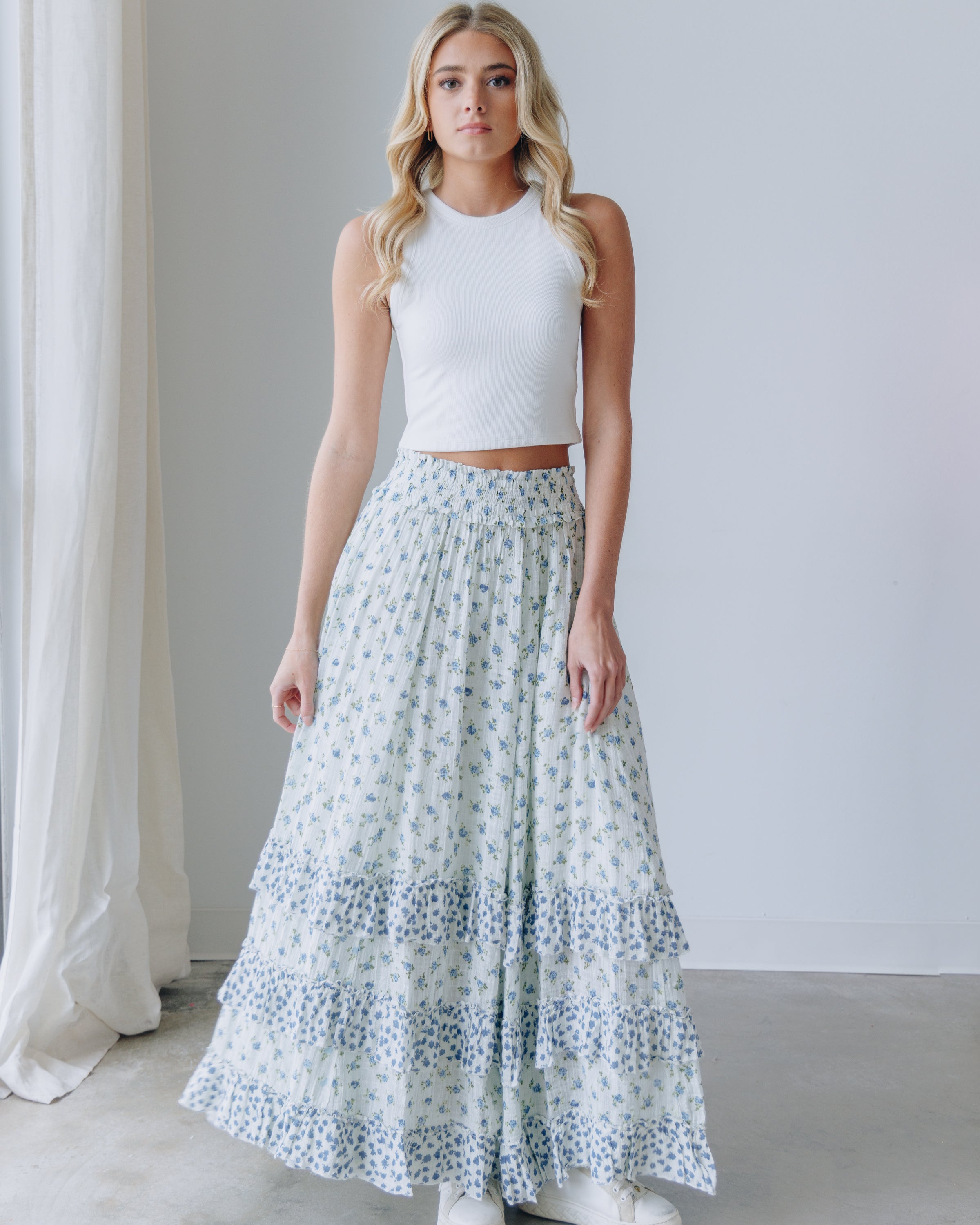 スカート BELPER PRINTED MESH SKIRT(WHITE) FREE PEOPLE Brynn Printed Maxi Skirt | City and Stars