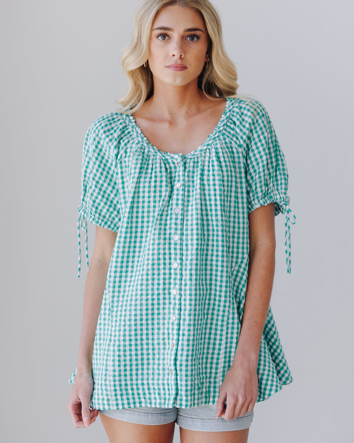 Free People Farley Gingham Tunic - Women's Green Combo, L Free People Farley Gingham Tunic - Women's Green Combo, L