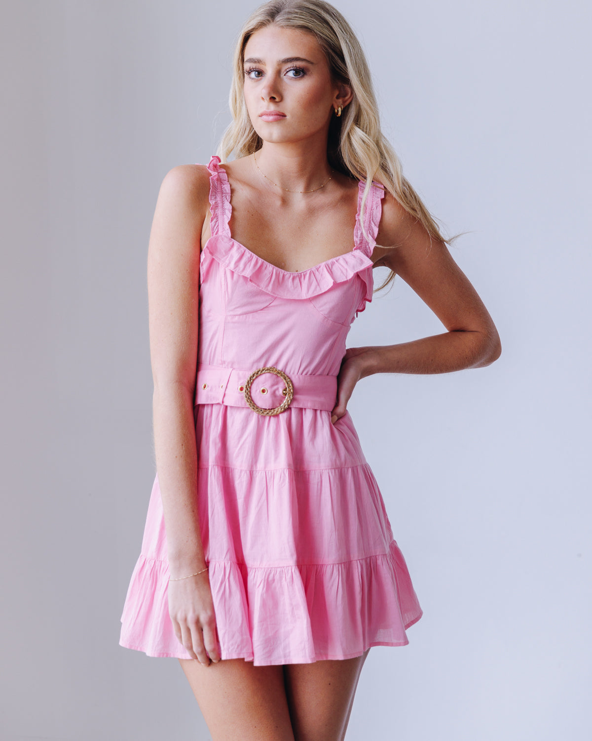 show me your mumu pink ruffle dress Toulouse Dress, in Pink Eyelet, Size: XS