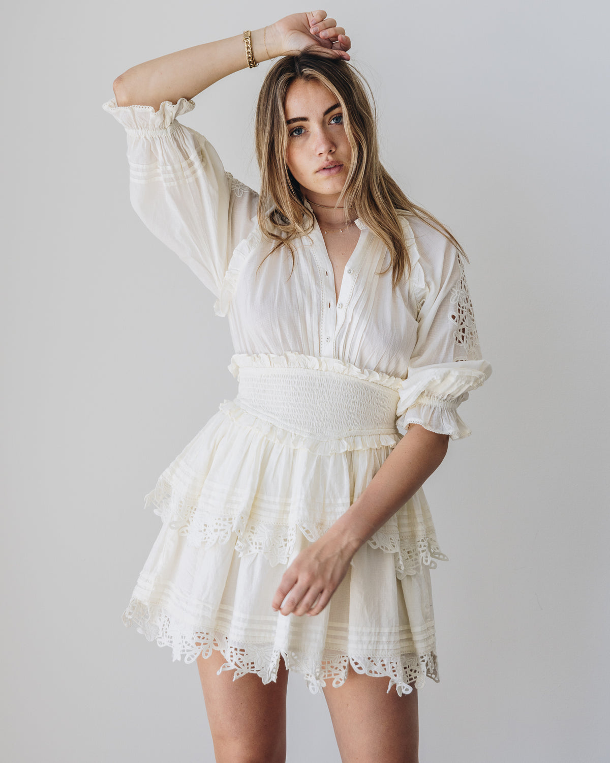 Cleobella Valeria Tiered Organic Cotton Minidress in Ivory